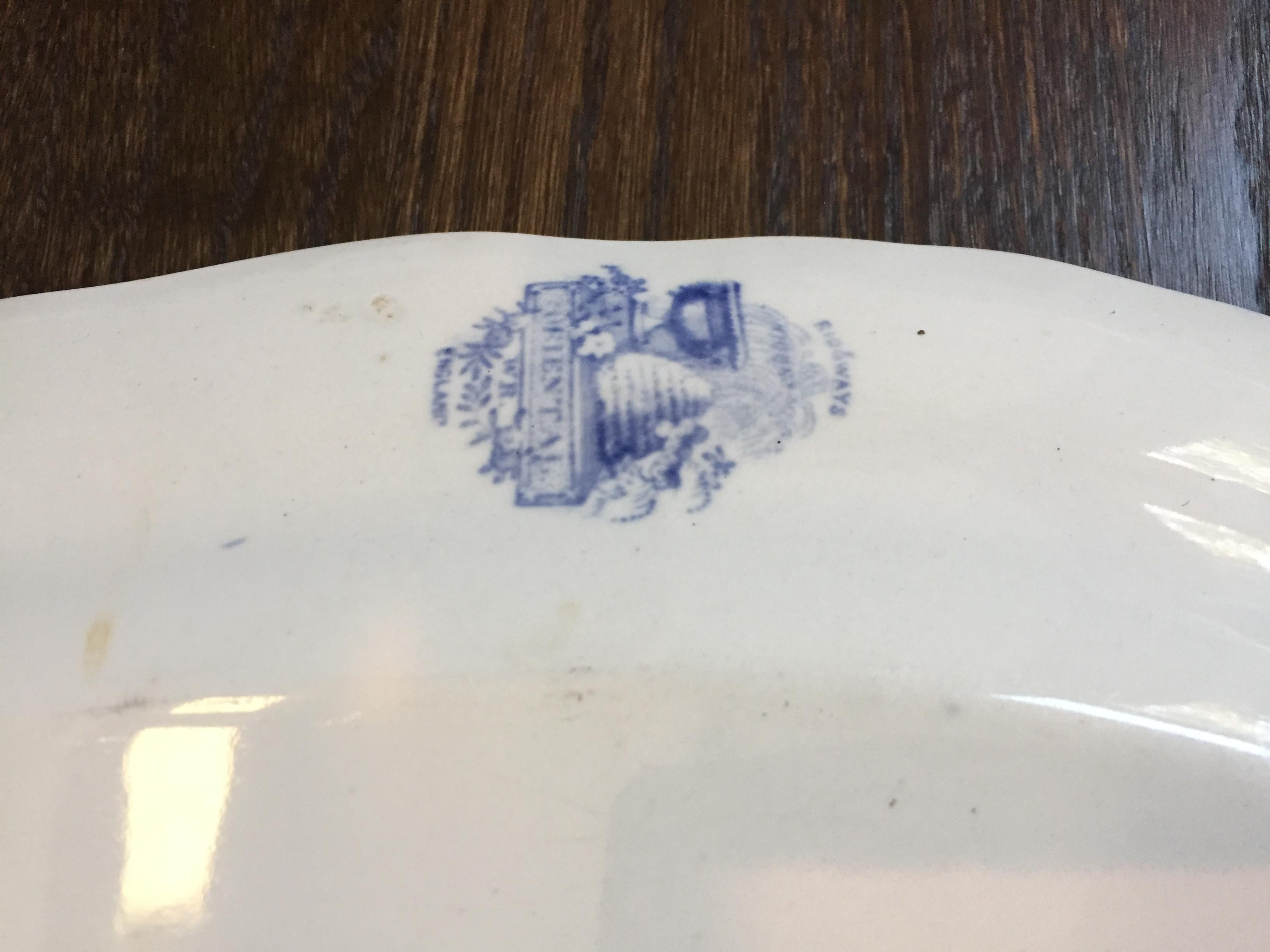 Vintage English Blue and White Meat Platter For Sale 3