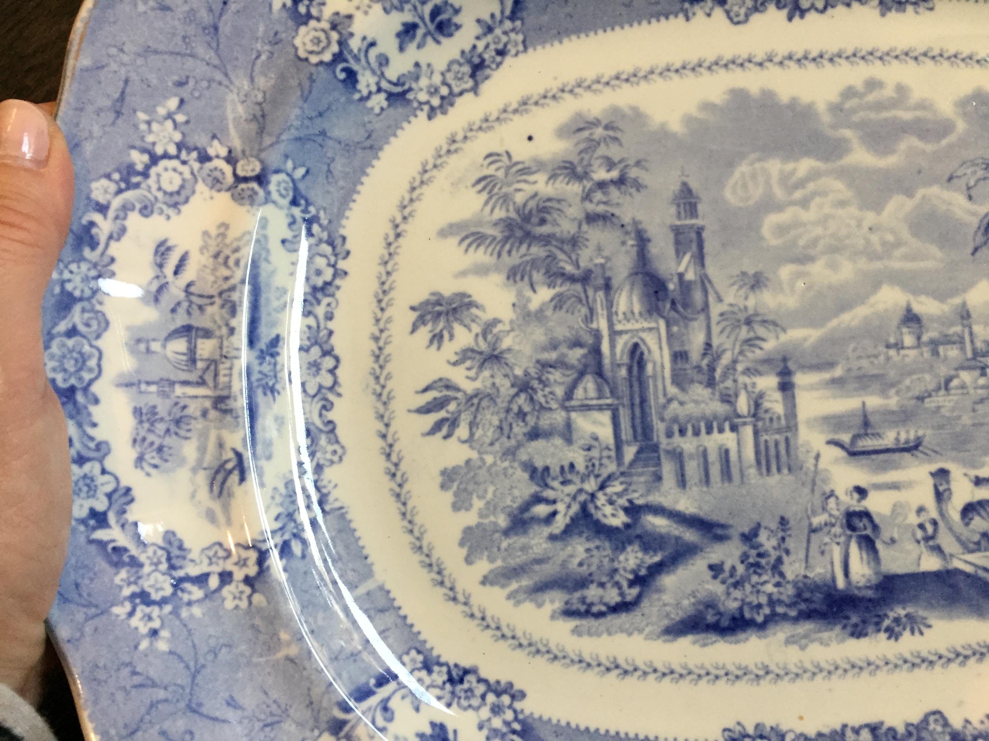 19th Century Vintage English Blue and White Meat Platter For Sale