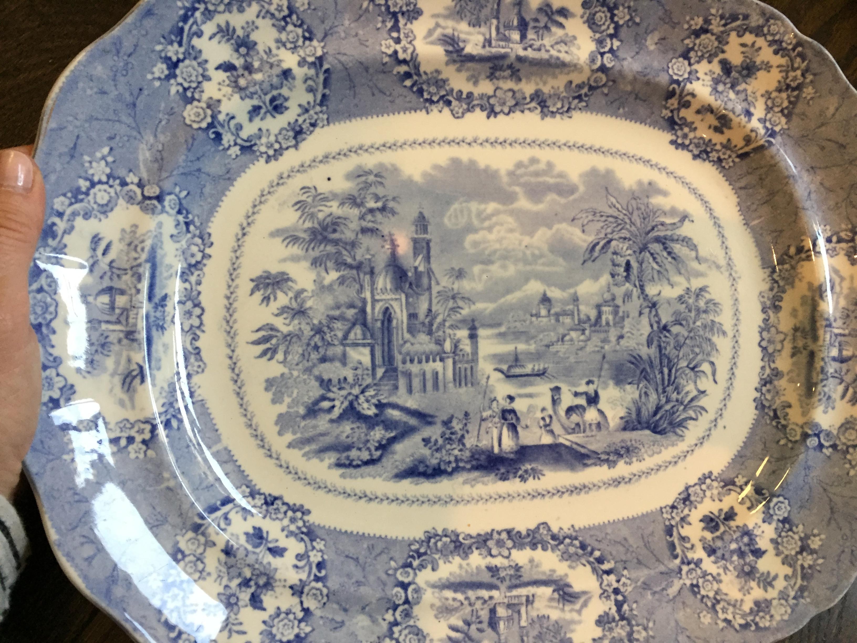Ceramic Vintage English Blue and White Meat Platter For Sale