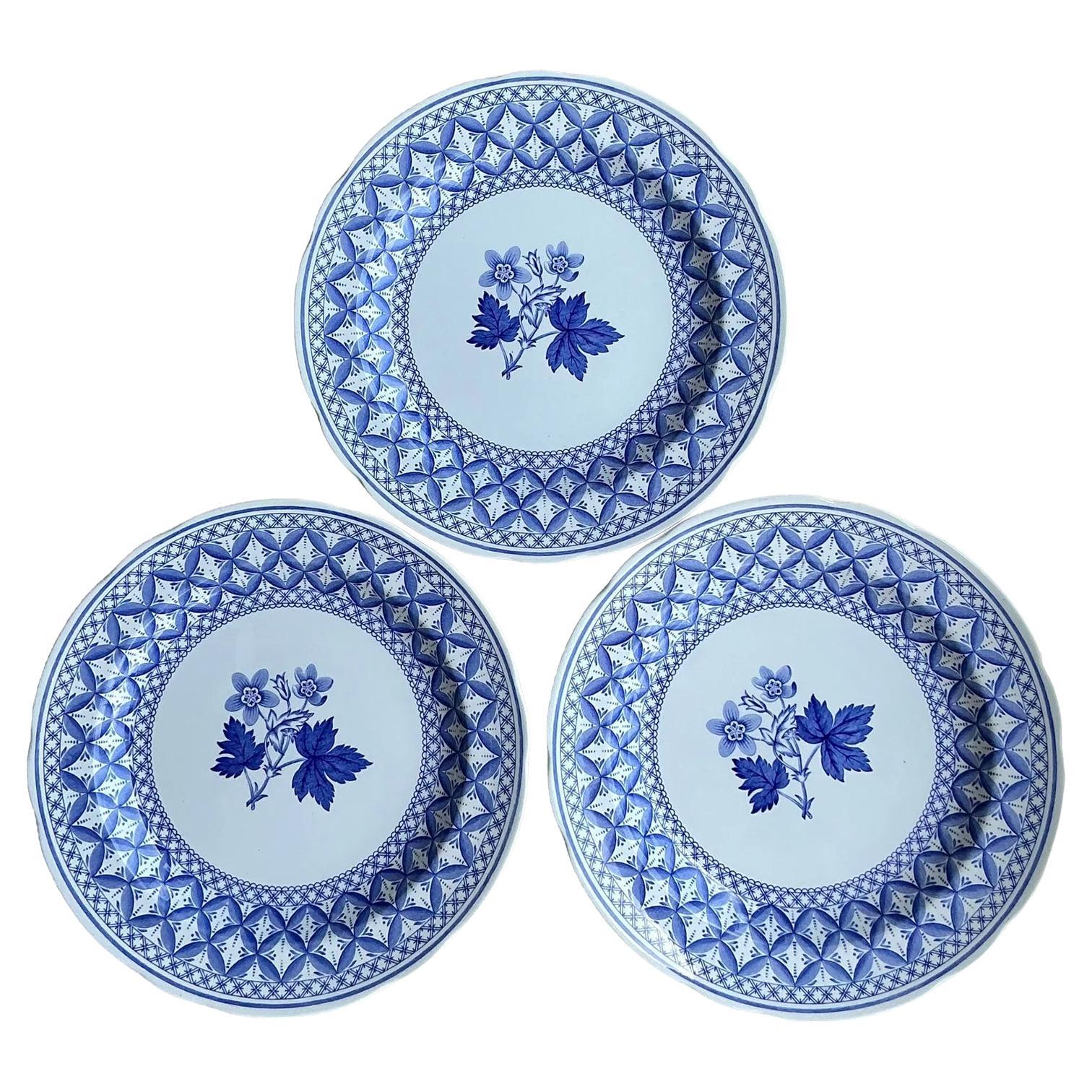 Vintage English Blue Geranium Ceramic Plates - Set of 3