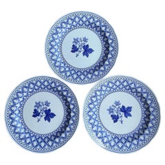 Vintage English Blue Geranium Ceramic Plates - Set of 3
