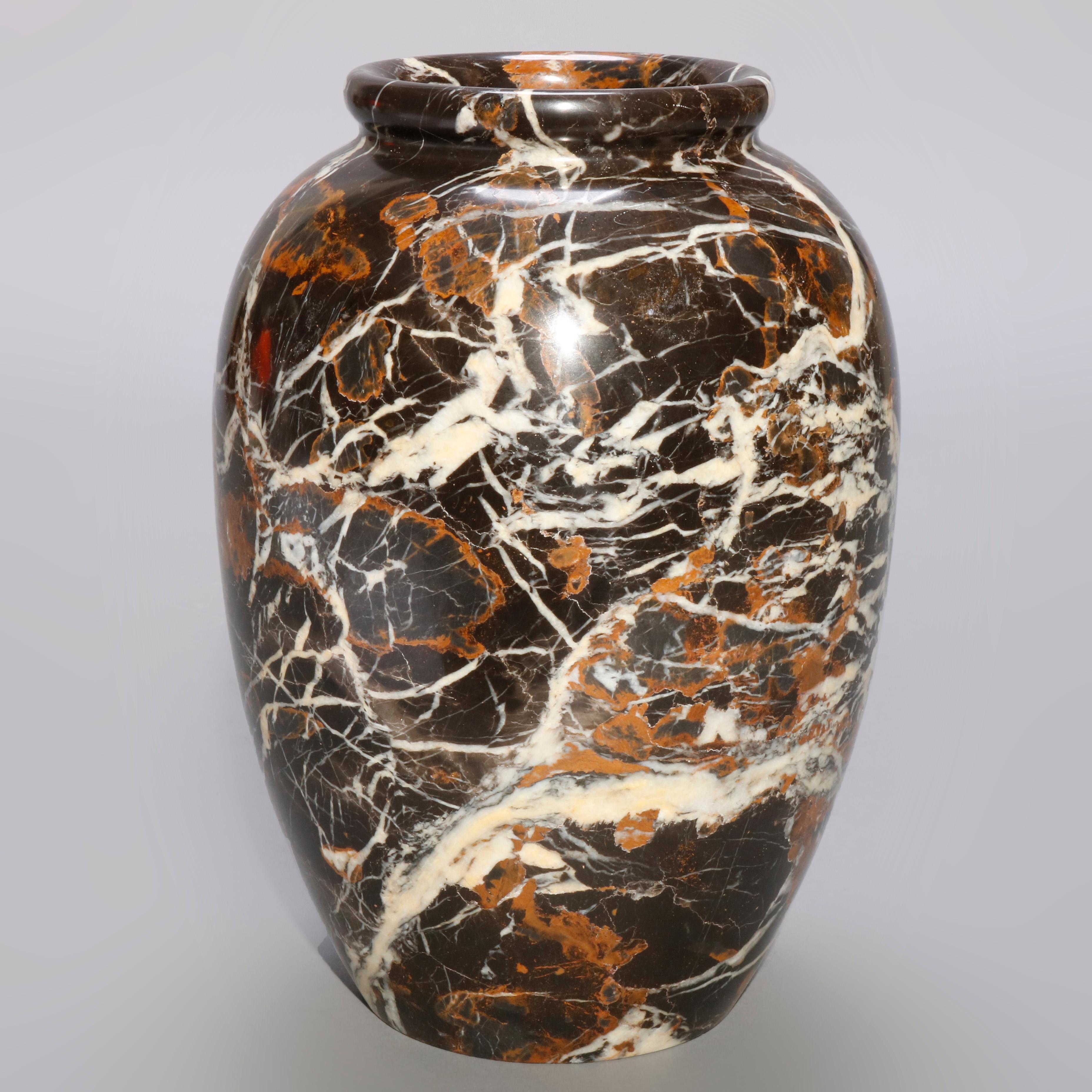 A vintage English vase offers Blue John granite stone construction in urn form, 20th century

Measures: 9.88