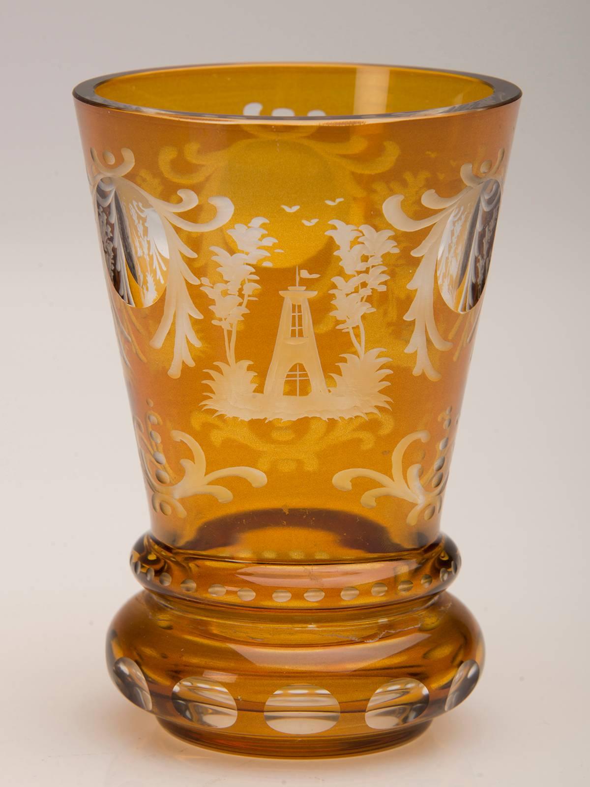 Mid-20th Century Vintage English Bohemian Cut Glass Amber Vase, circa 1950