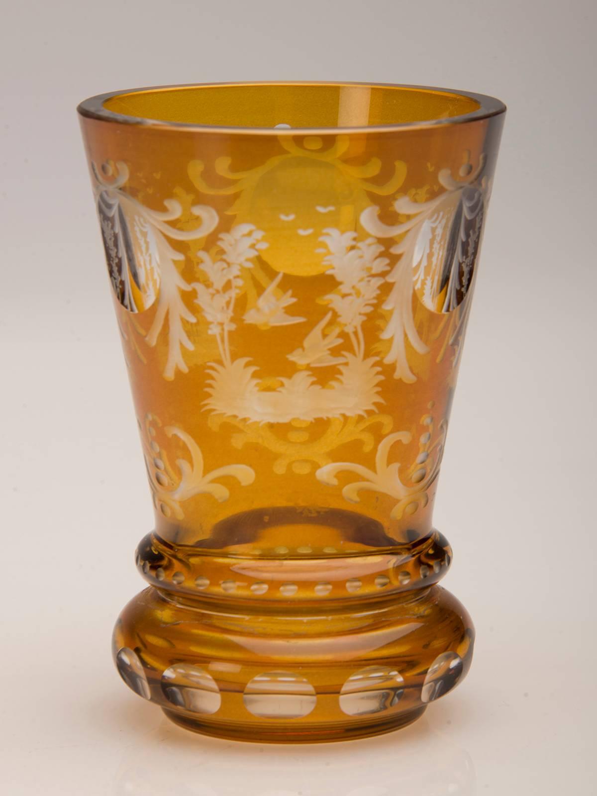 Vintage English Bohemian Cut Glass Amber Vase, circa 1950 1