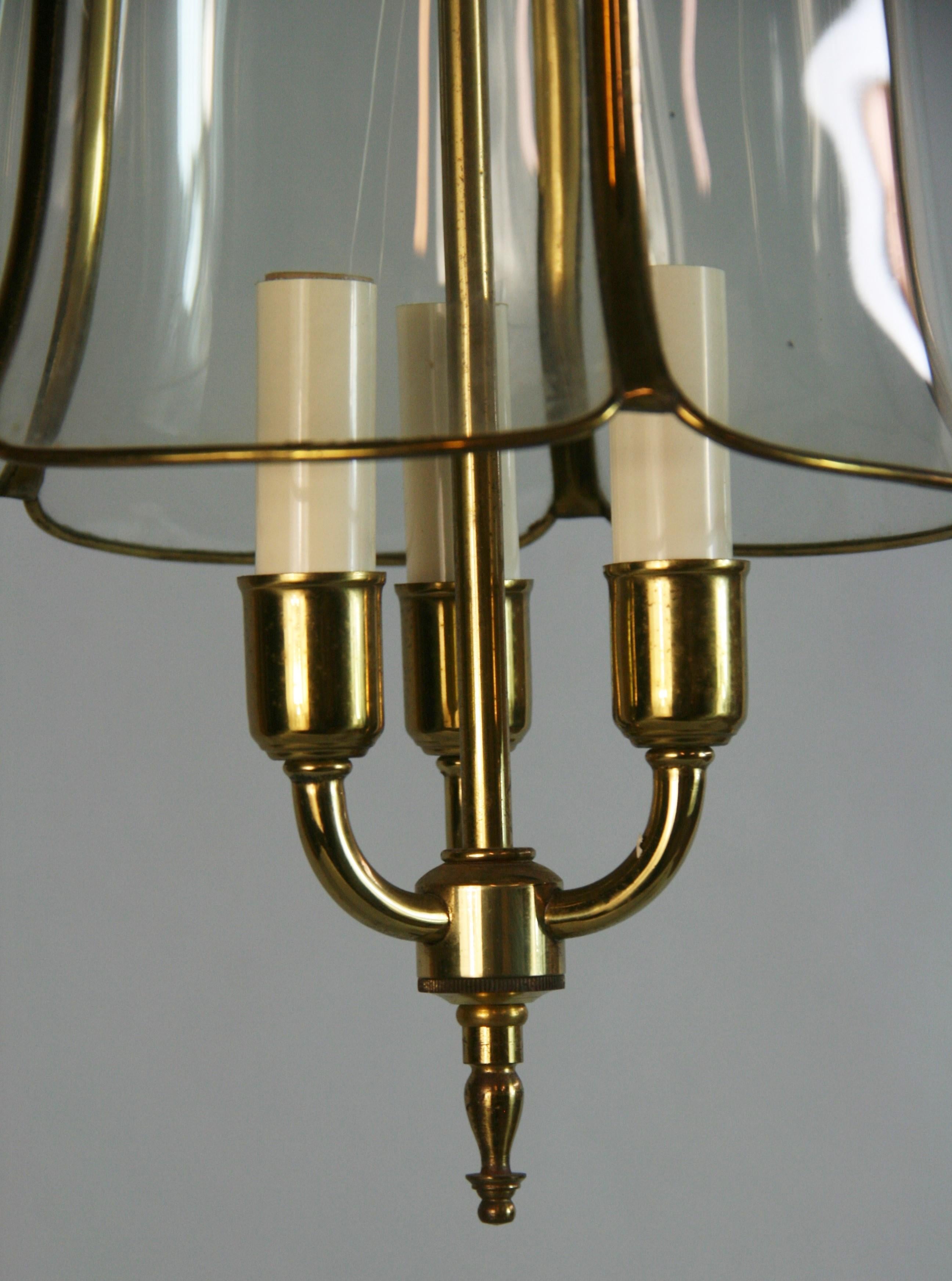 Vintage English Brass and Bent Glass  Tulip Lantern Circa 1940's In Good Condition For Sale In Douglas Manor, NY