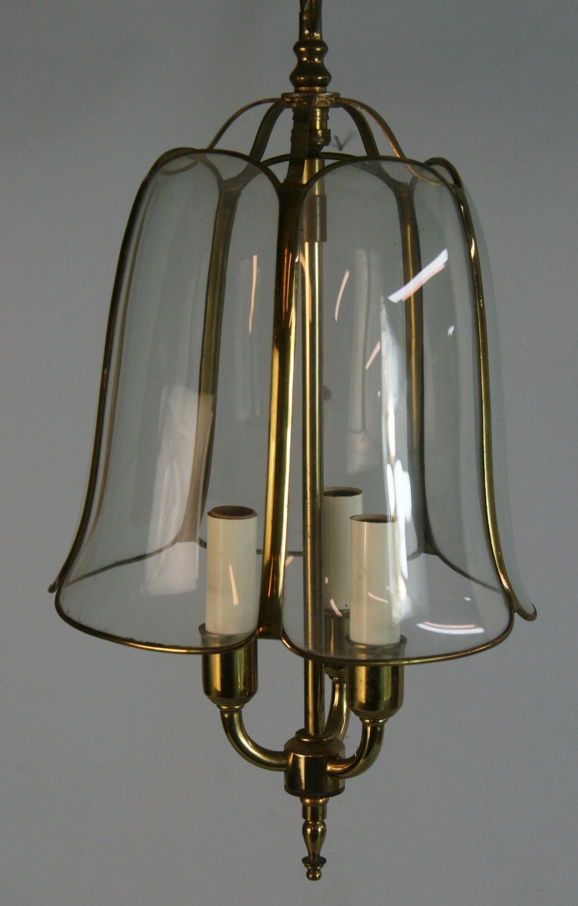 Mid-20th Century Vintage English Brass and Bent Glass  Tulip Lantern Circa 1940's For Sale