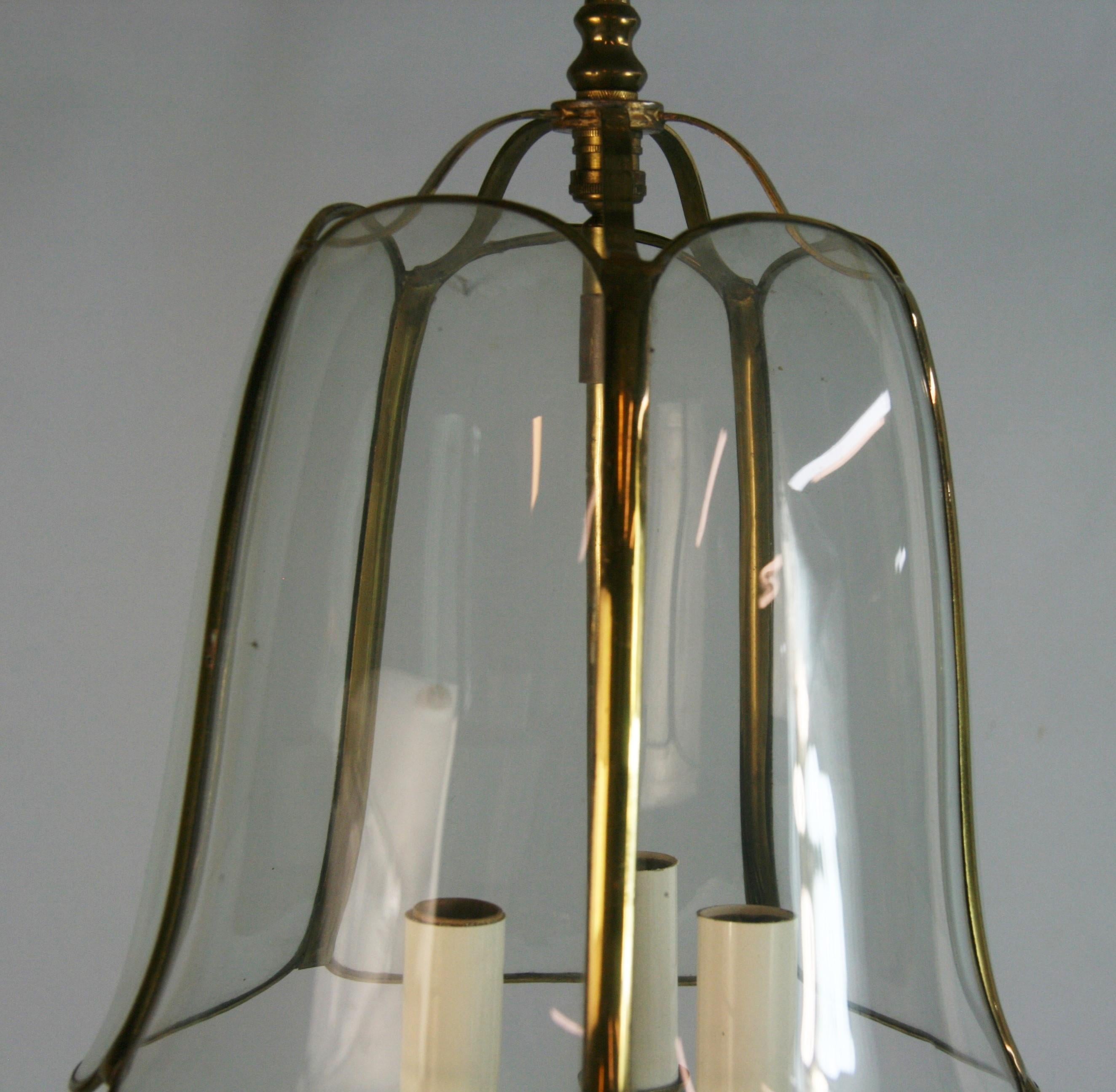 Vintage English Brass and Bent Glass  Tulip Lantern Circa 1940's For Sale 3