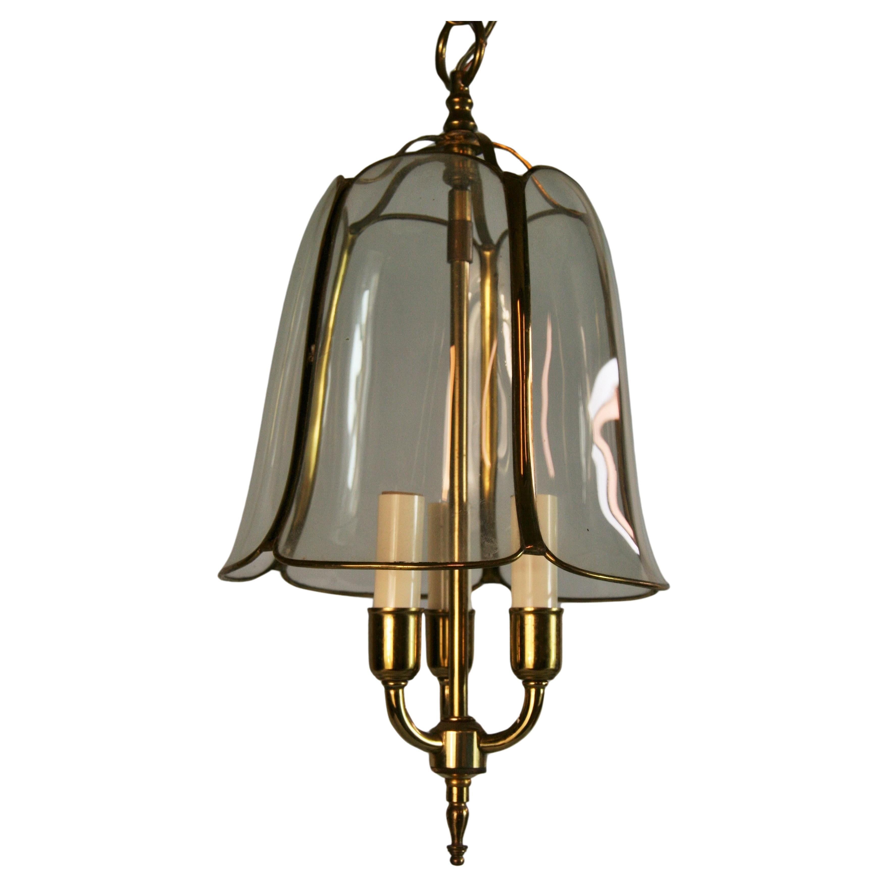 Vintage English Brass and Bent Glass  Tulip Lantern Circa 1940's For Sale