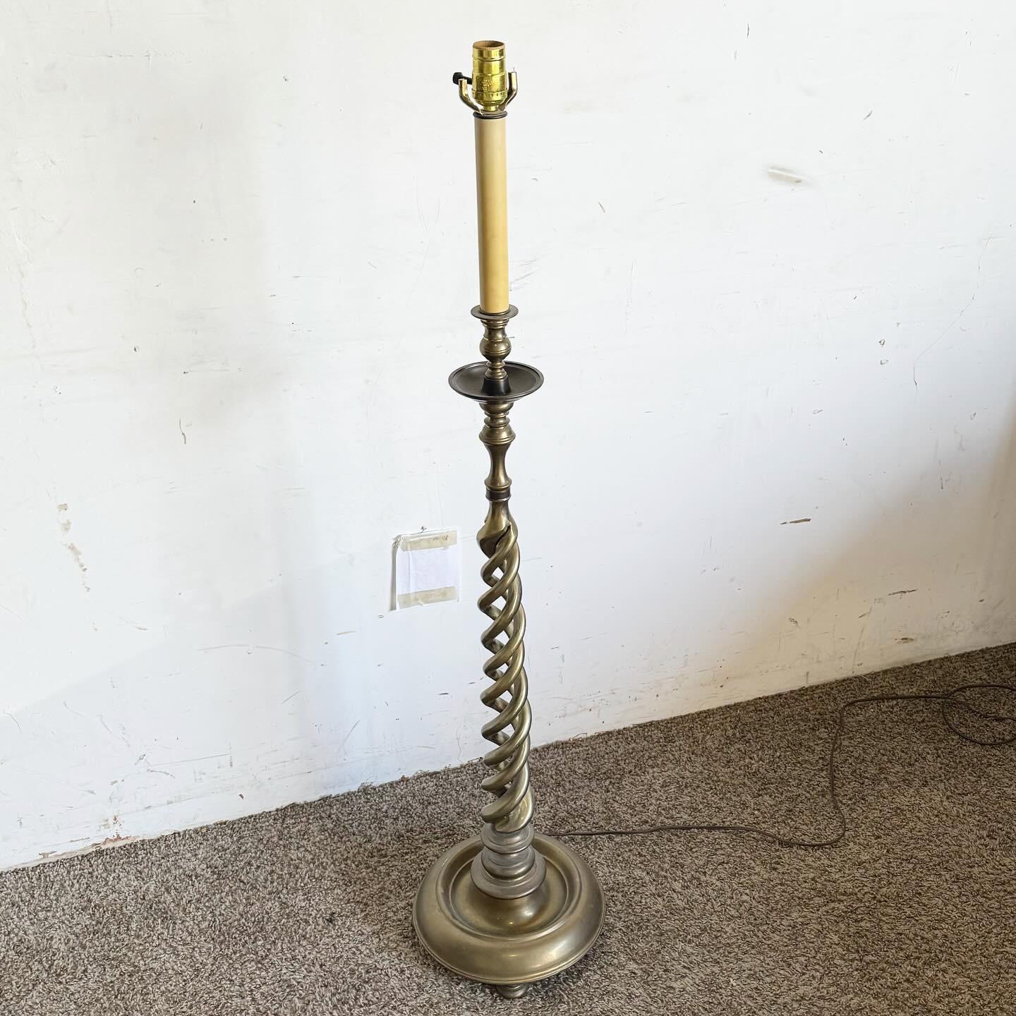 British Vintage English Brass Barley Twist Candle Stick Floor Lamp
