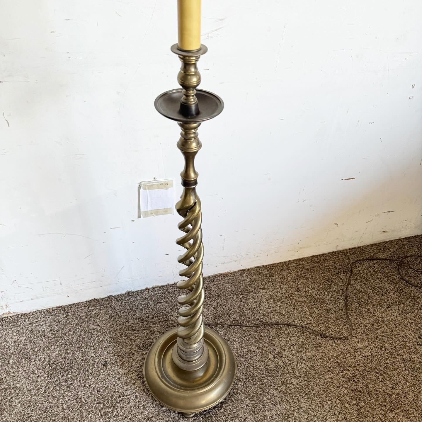 Vintage English Brass Barley Twist Candle Stick Floor Lamp 2