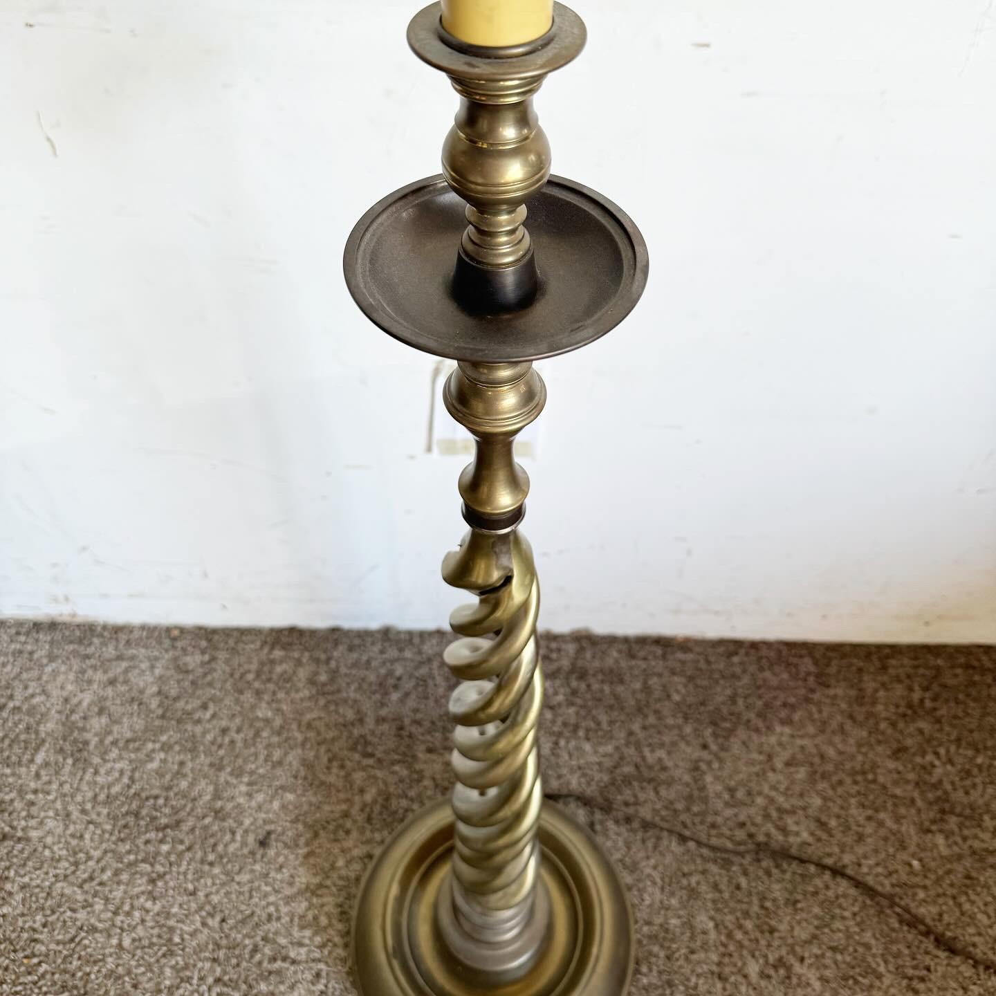 Vintage English Brass Barley Twist Candle Stick Floor Lamp 3
