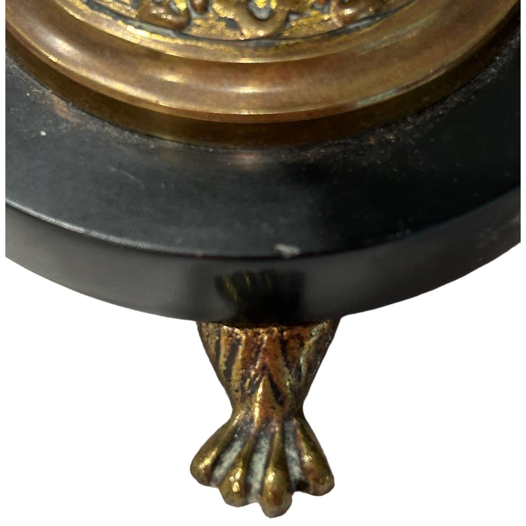 Vintage English Brass Candlestick Holders Round Black Marble Base Claw Feet For Sale 3