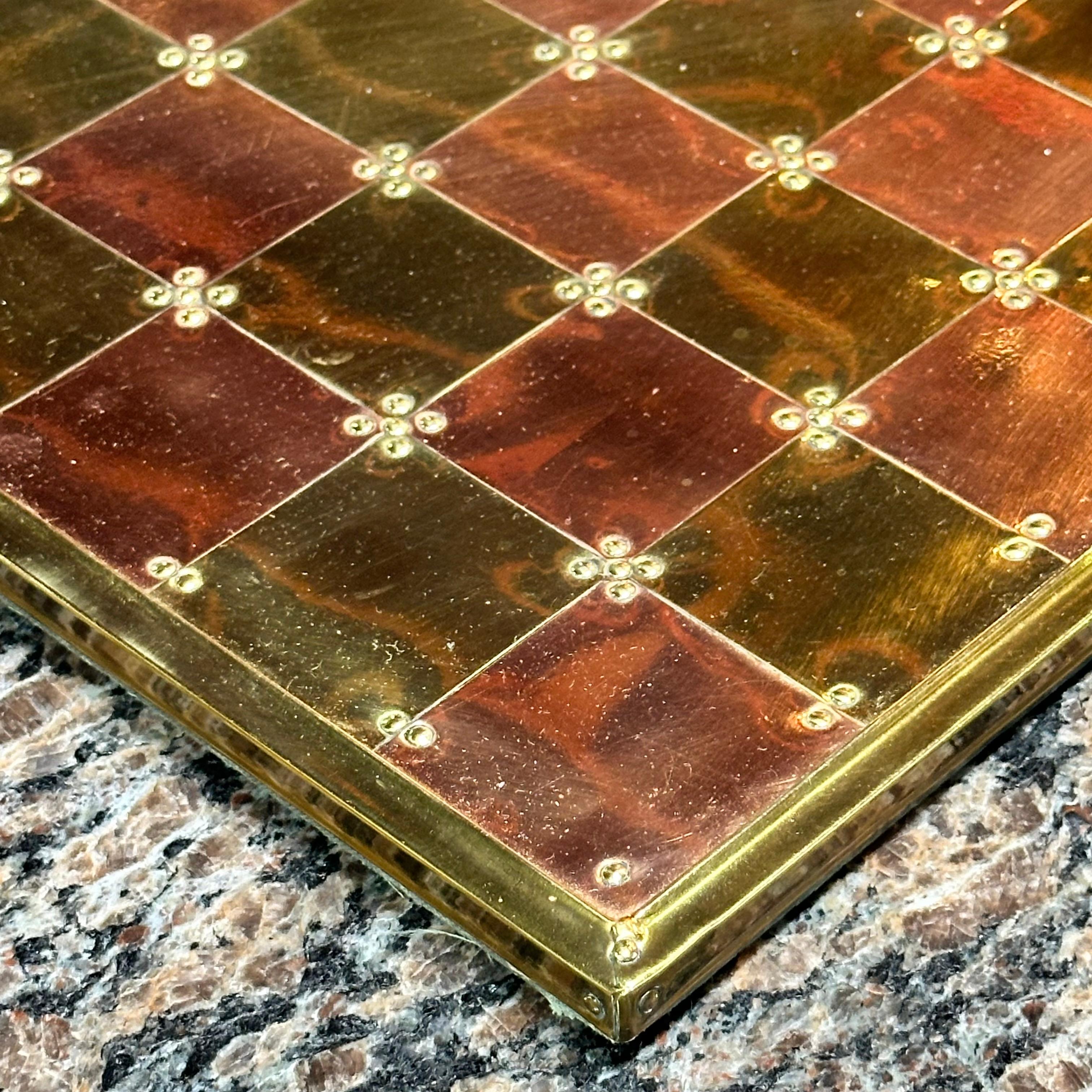Late 20th Century Vintage English Brass, Copper, and Pewter Chess Set