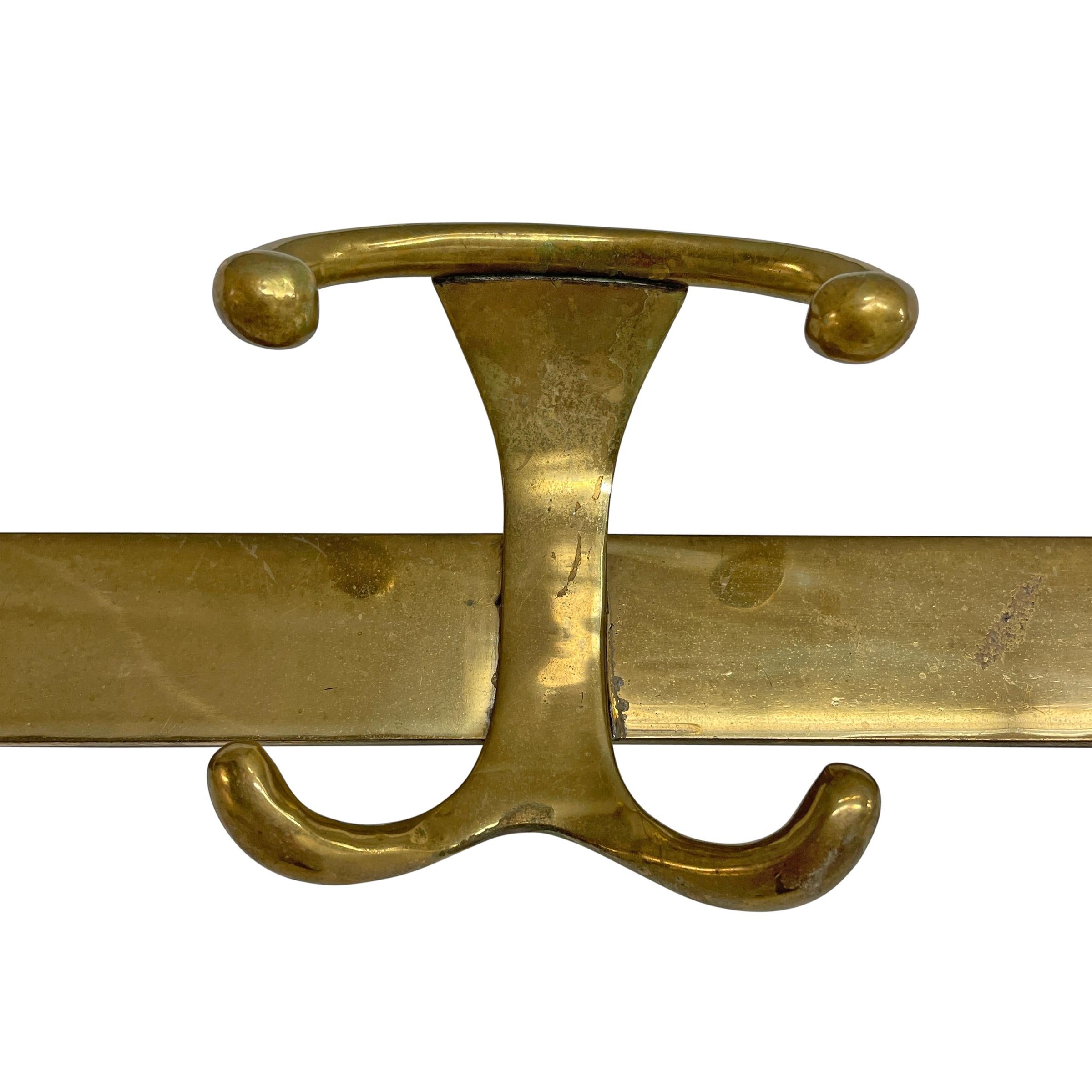 20th Century Vintage English Brass Hat and Coat Rack