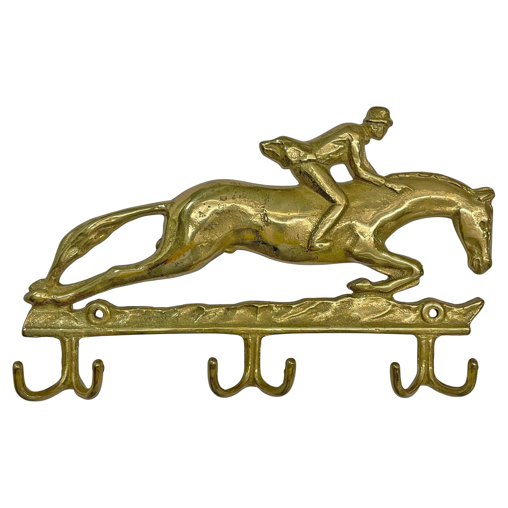 Vintage English Brass Horse and Rider Hooks
