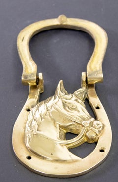 Vintage English Brass Horseshoe Door Knocker with Horse Head Paperweight