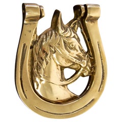 Used English Brass Horseshoe Door Knocker with Horse Head