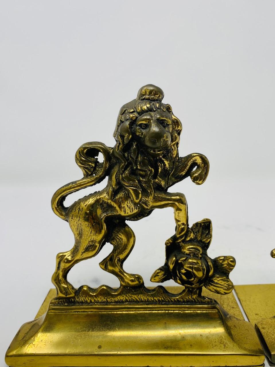 Vintage English Brass Lion and Unicorn Bookends For Sale 4