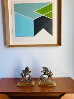 Vintage English Brass Lion and Unicorn Bookends