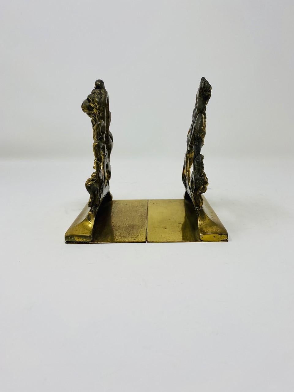 Cast Vintage English Brass Lion and Unicorn Bookends For Sale