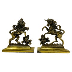Vintage English Brass Lion and Unicorn Bookends