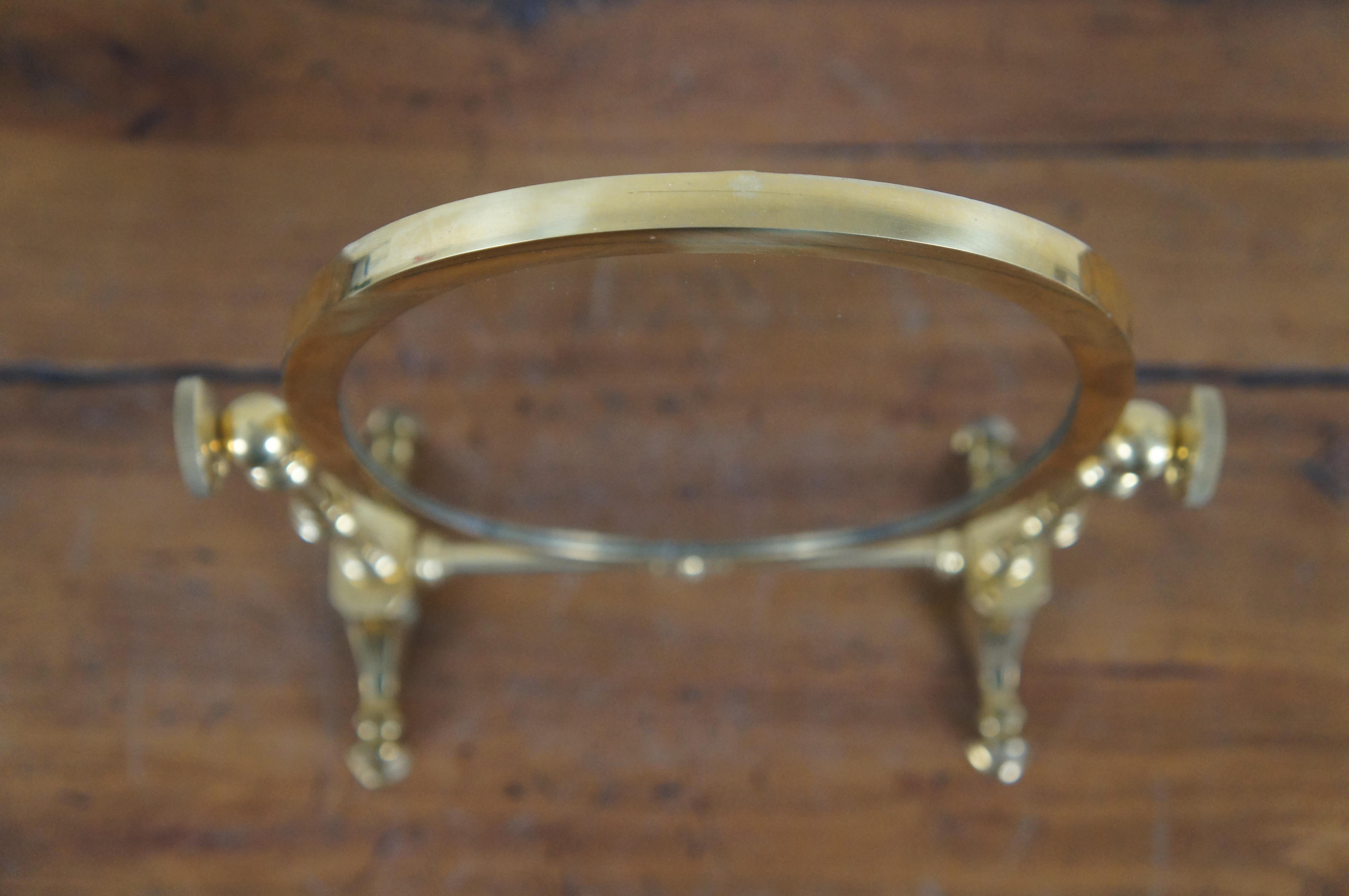 Vintage English Brass Oval Tabletop Vanity Shaving Mirror Tilting Swivel MCM 6