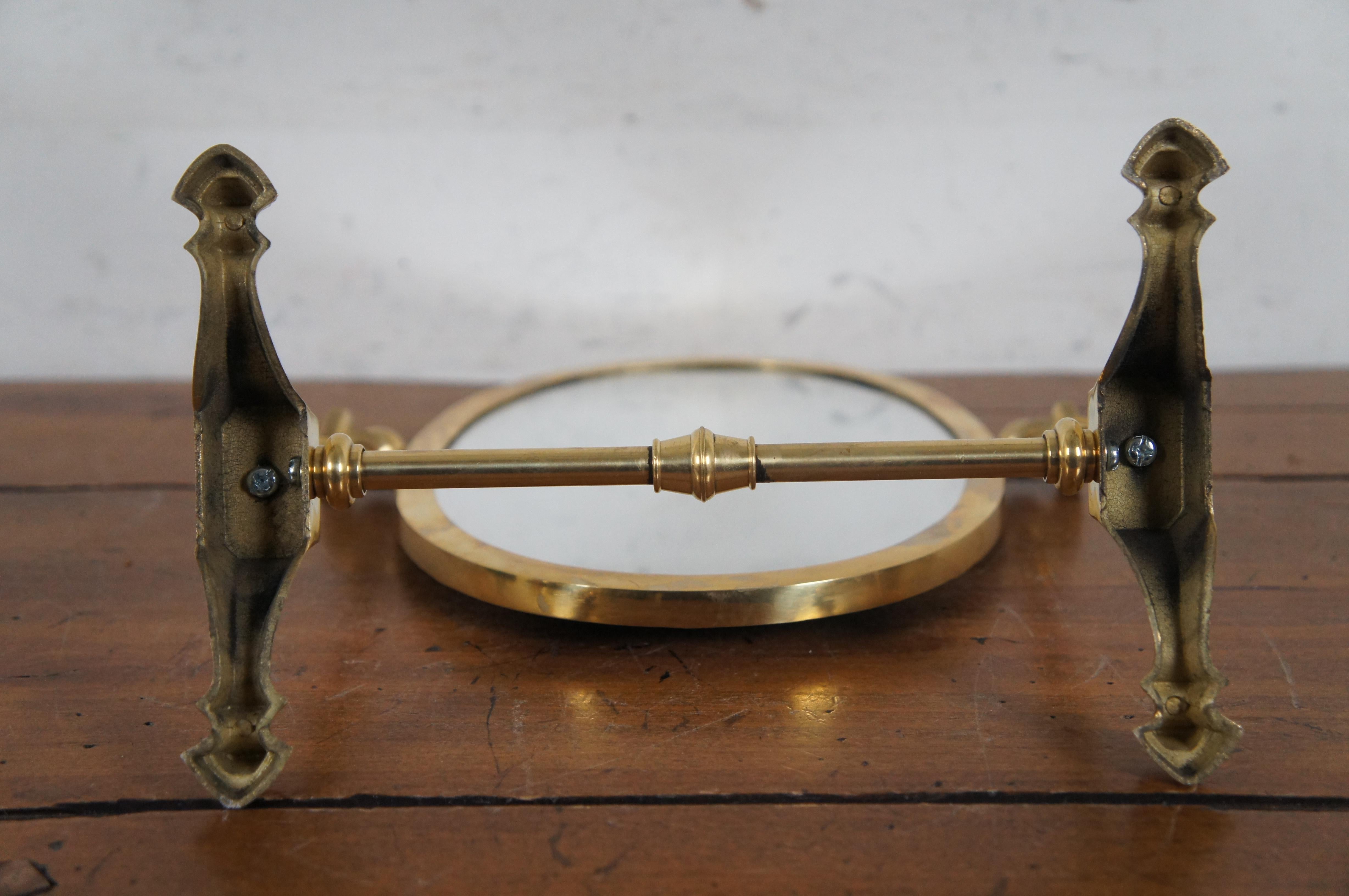 Vintage English Brass Oval Tabletop Vanity Shaving Mirror Tilting Swivel MCM 7