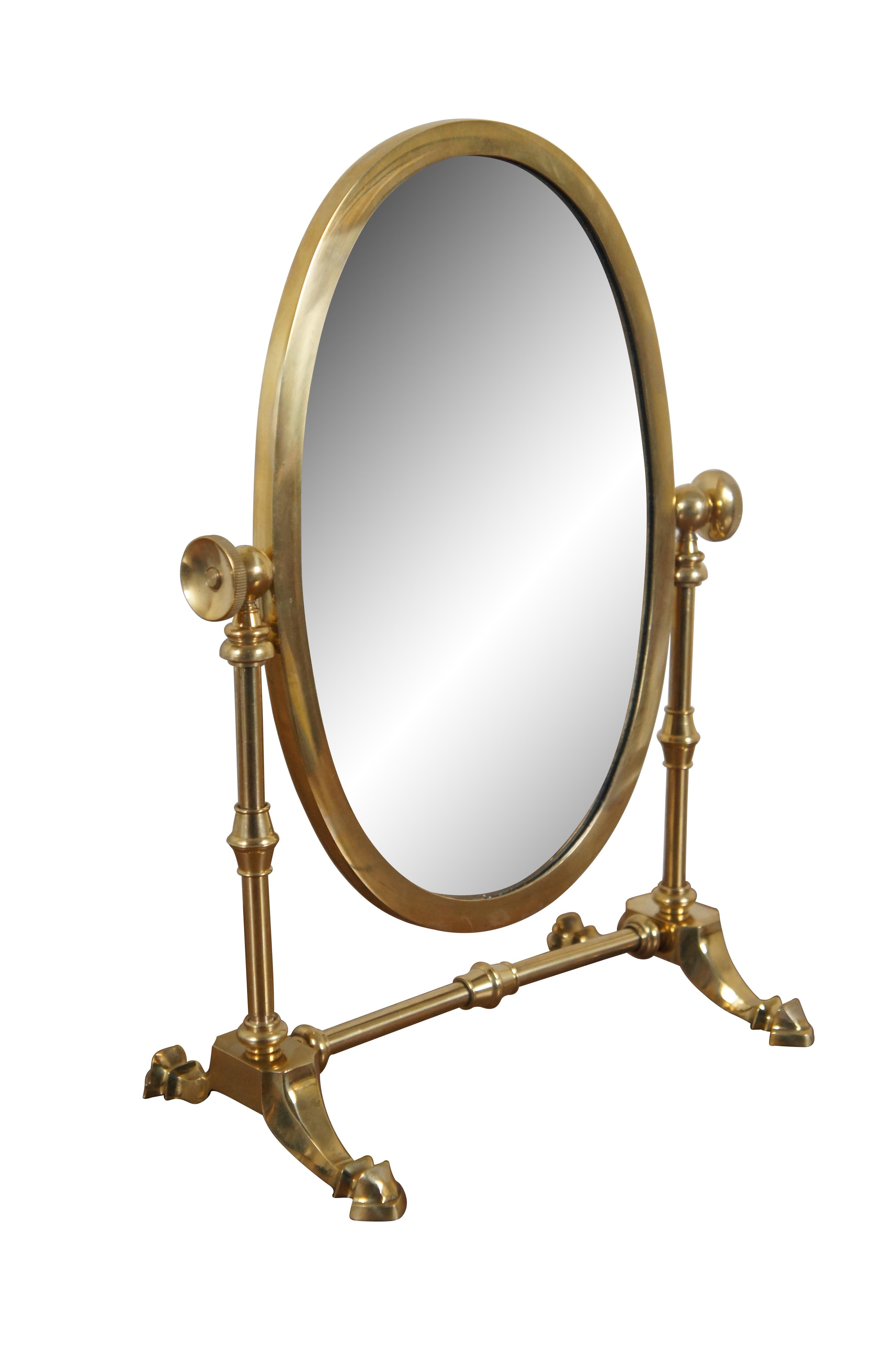 Hollywood Regency Vintage English Brass Oval Tabletop Vanity Shaving Mirror Tilting Swivel MCM