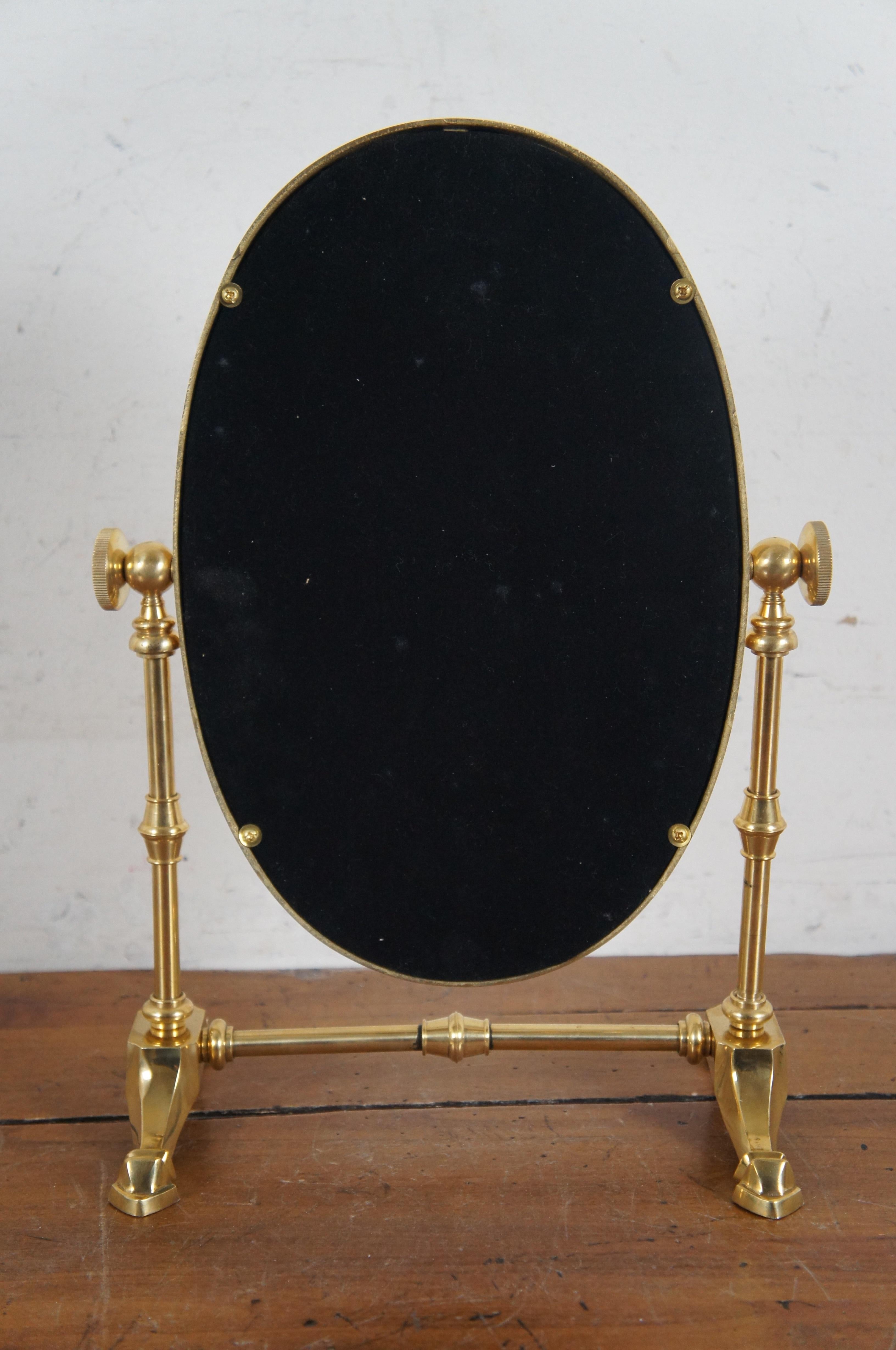 Vintage English Brass Oval Tabletop Vanity Shaving Mirror Tilting Swivel MCM In Good Condition In Dayton, OH