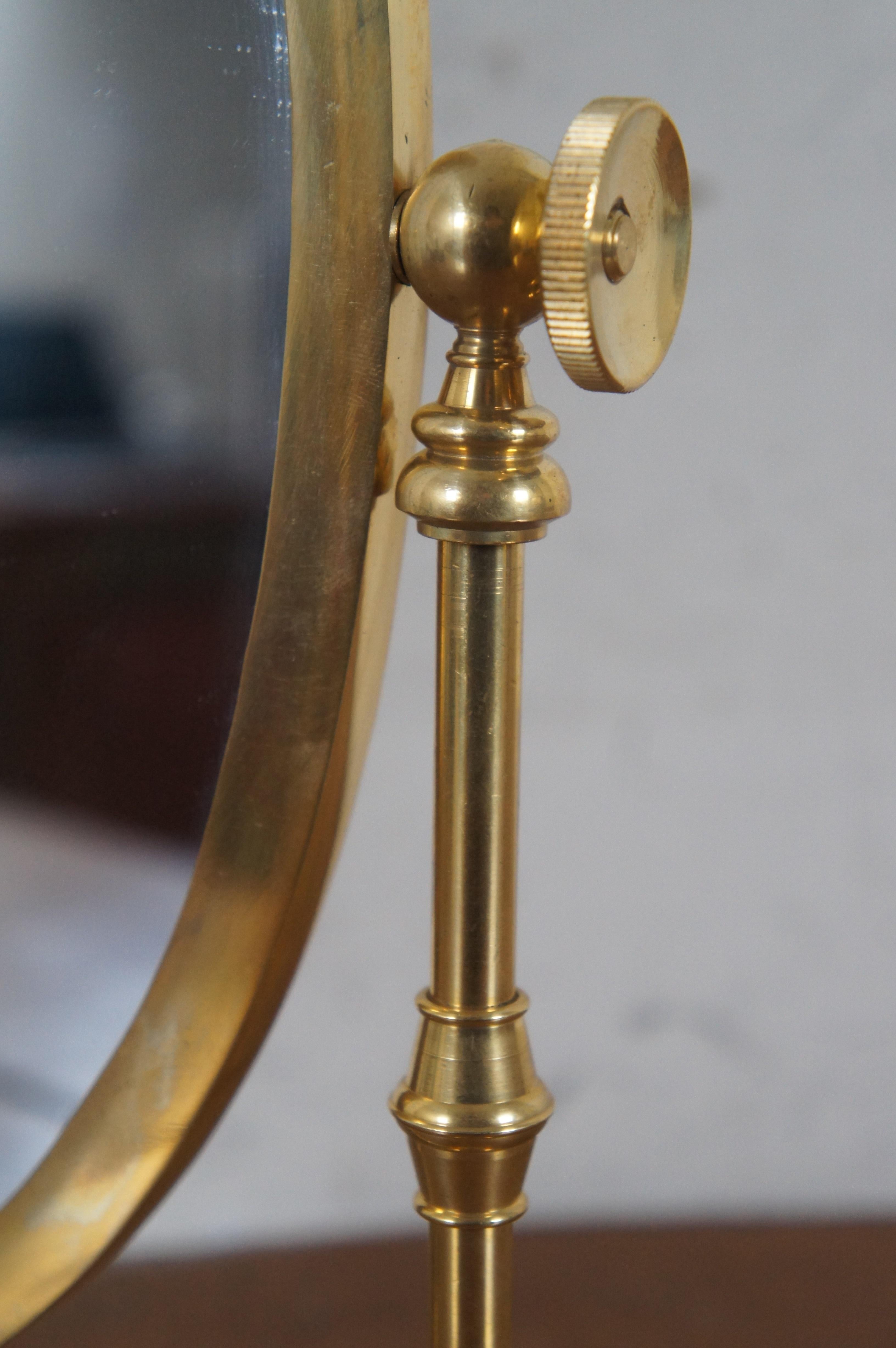 Vintage English Brass Oval Tabletop Vanity Shaving Mirror Tilting Swivel MCM 3