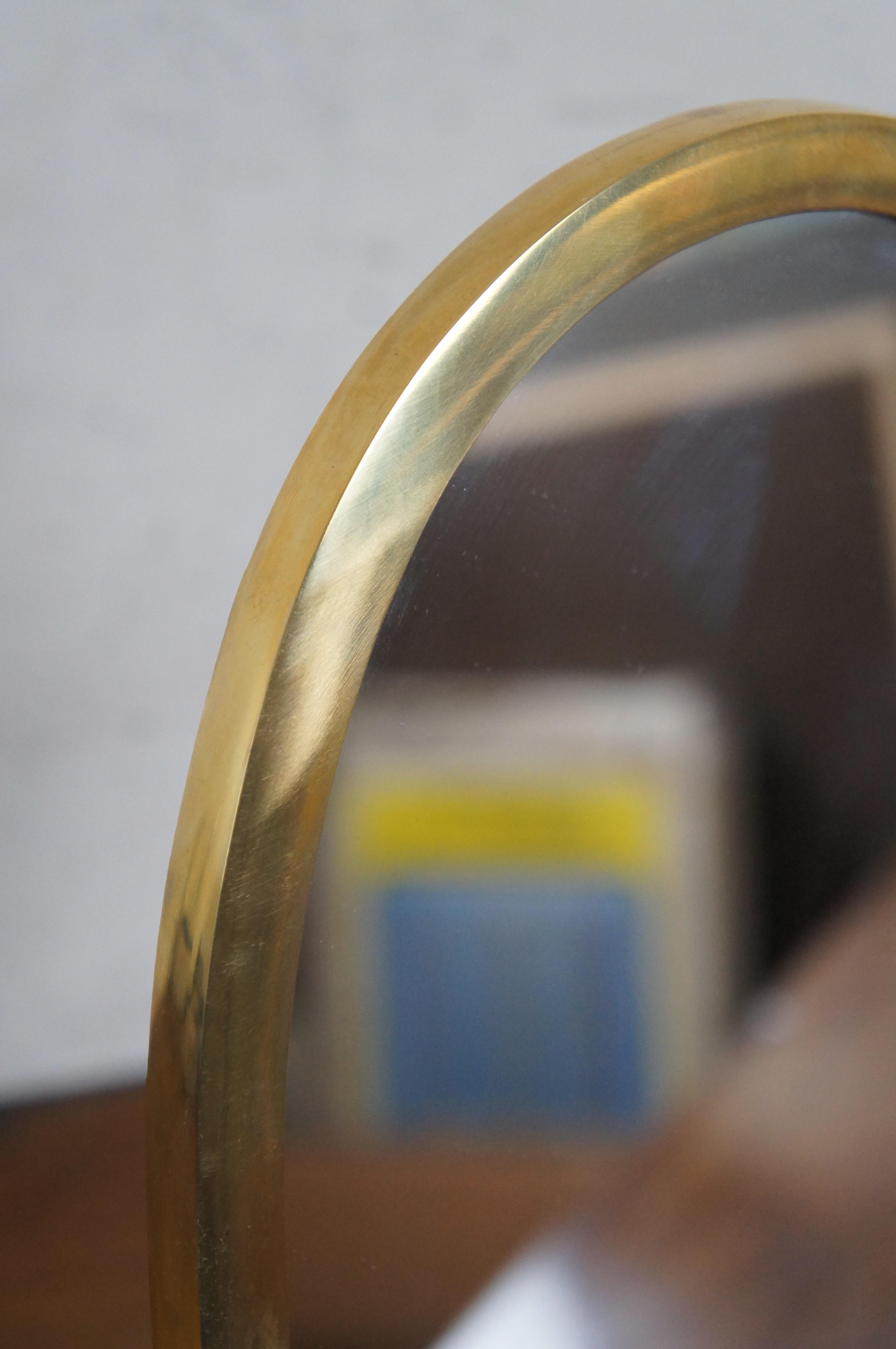 Vintage English Brass Oval Tabletop Vanity Shaving Mirror Tilting Swivel MCM 4