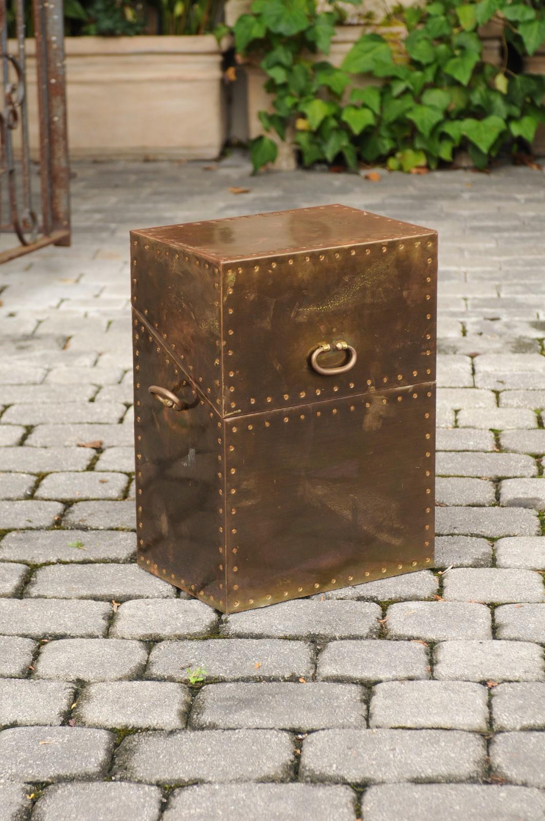 Vintage English Brass-Plated Box with Stud Trim from the Mid-20th Century In Good Condition In Atlanta, GA