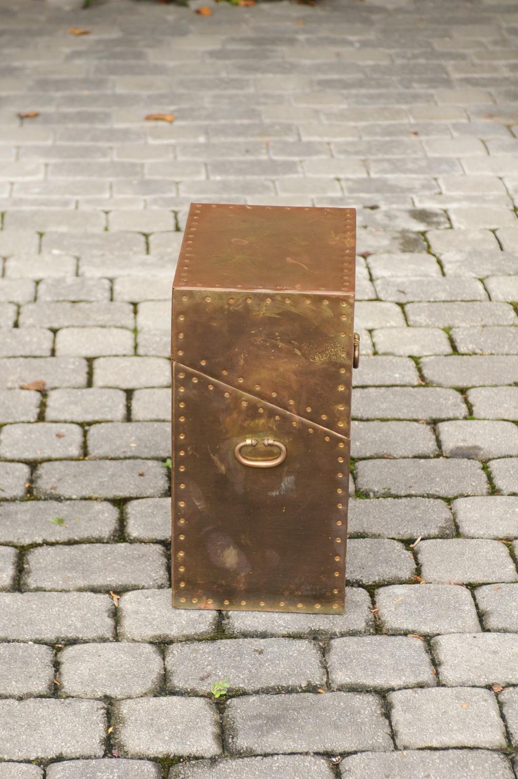 Vintage English Brass-Plated Box with Stud Trim from the Mid-20th Century 3