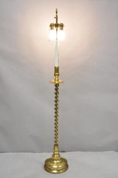 Vintage English Brass Spiral Barley Twist Candlestick Pole Floor Lamp