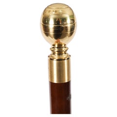 Vintage English Brass Topped Walking Stick Compass Flask Mid 20th Century