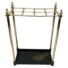 Antique English Brass Umbrella Stand with Cast Iron Base