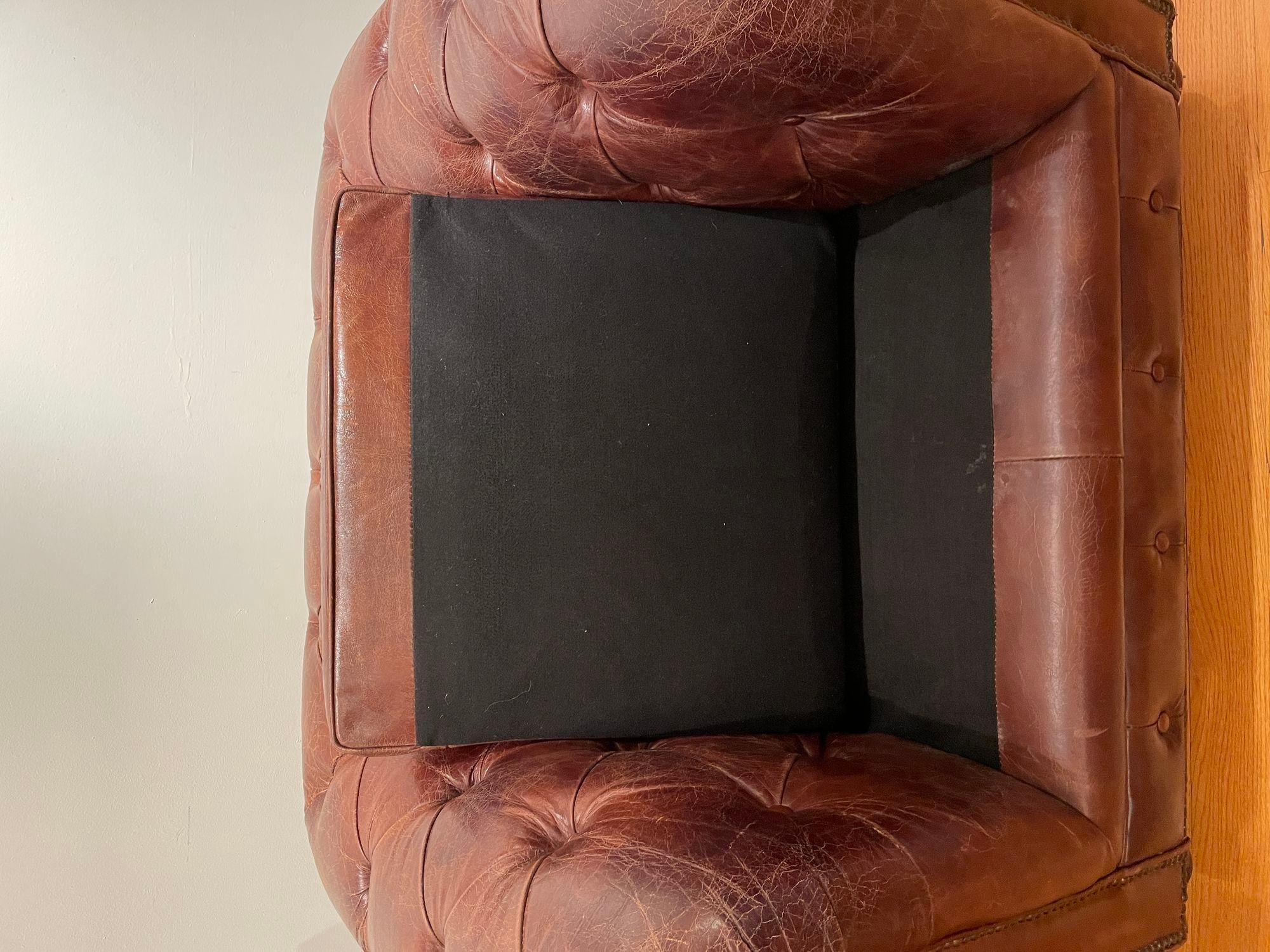 Vintage English Brown Leather Tufted Chesterfield Club Armchairs a Pair 6