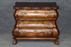 Vintage English Burled Wood Ball & Claw Foot 3 Drawer Commode C. 1950's