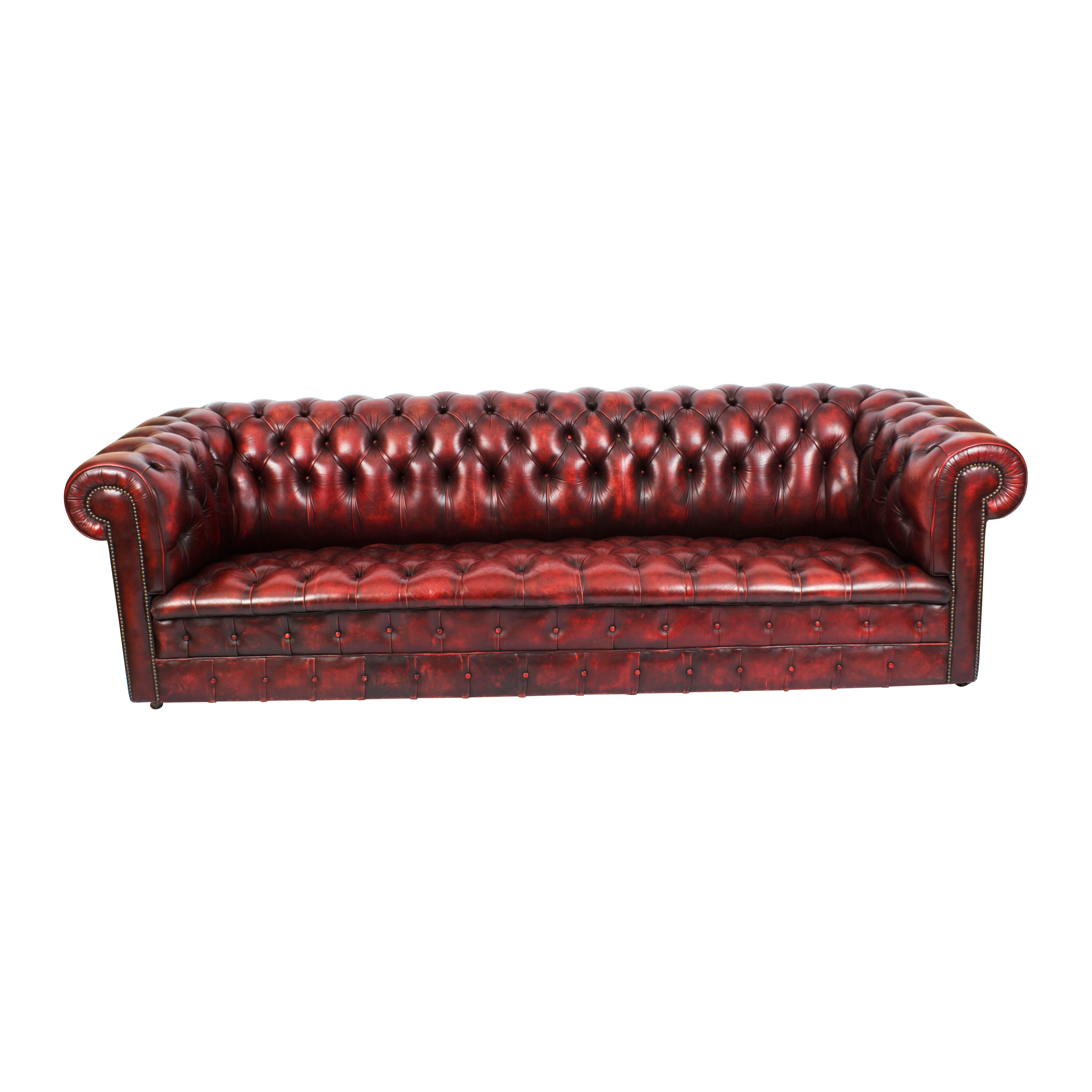 Vintage English Button Back Leather Chesterfield Sofa Mid-20th C