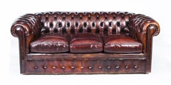 Vintage English Button Back Leather Chesterfield Sofa, Mid 20th Century