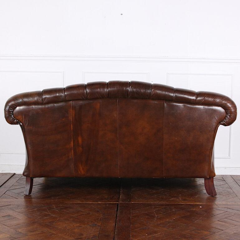 Vintage English Button-Tufted Leather Camel Back 2