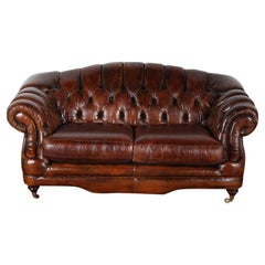 Vintage English Button-Tufted Leather Camel Back