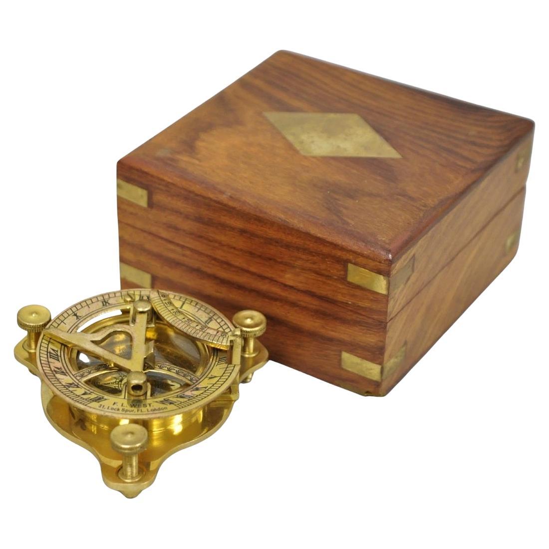 Brass Boat Compass in Varnished Wood Box For Sale at 1stDibs