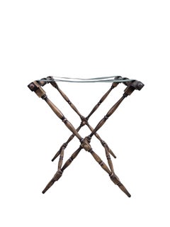 Table-plateau pliante vintage de style « Campaign » anglaise, avec galerie à balustres