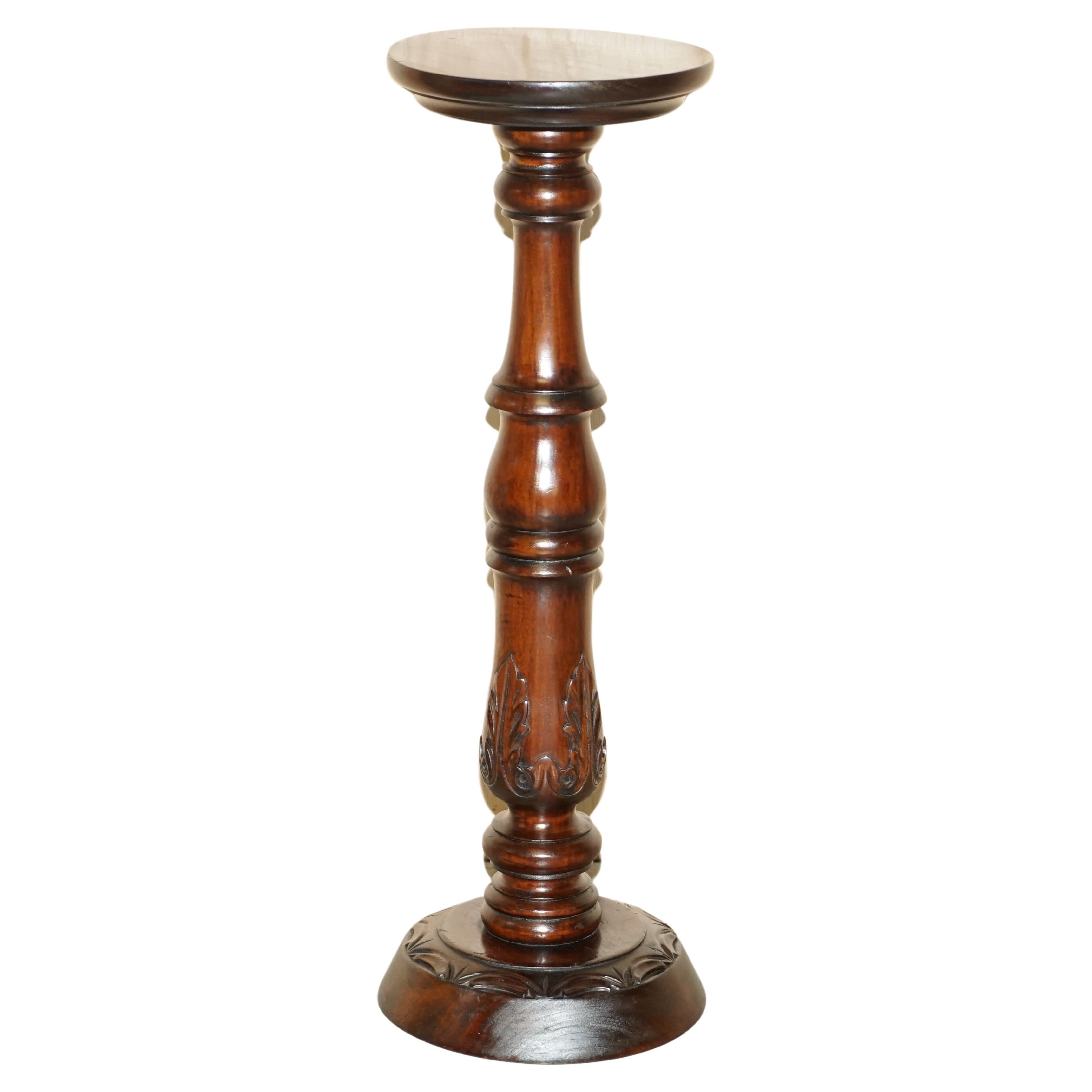 Vintage English Carved Hardwood Pedestal Jardiniere Column Display Plant Stand For Sale