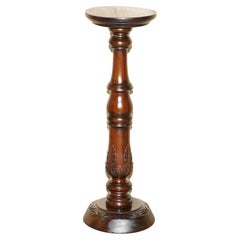 Vintage English Carved Hardwood Pedestal Jardiniere Column Display Plant Stand