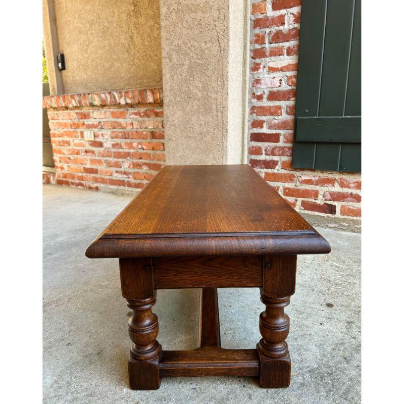 Vintage English Carved Oak Bench Stool Low Table Ottoman Jacobean Style 5