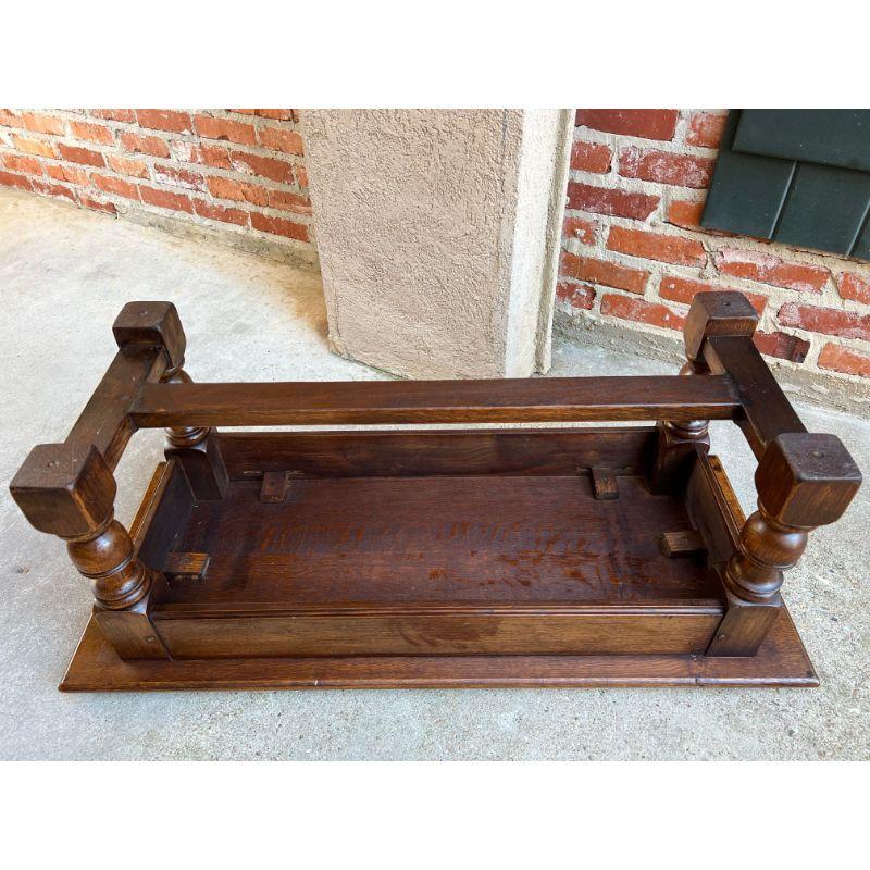 Vintage English Carved Oak Bench Stool Low Table Ottoman Jacobean Style 7