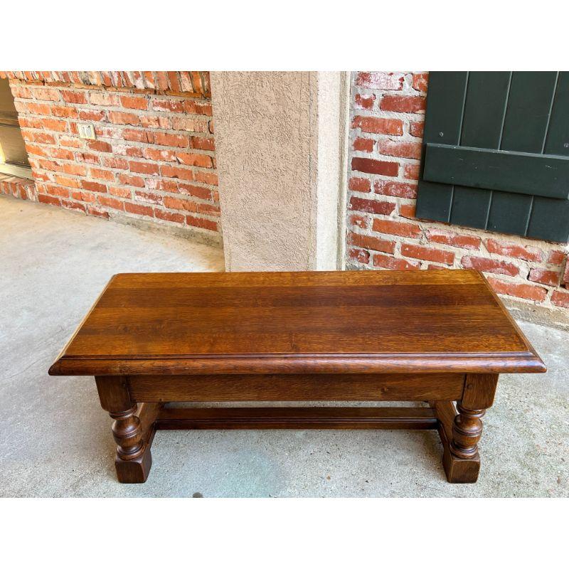 Vintage English Carved Oak Bench Stool Low Table Ottoman Jacobean Style 8
