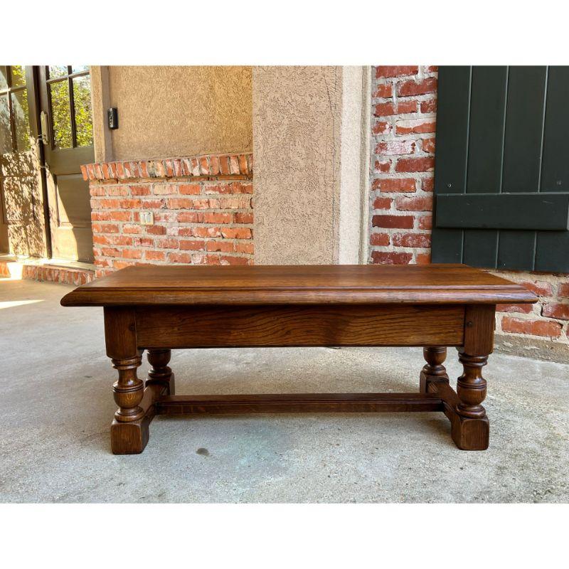 Vintage English Carved Oak Bench Stool Low Table Ottoman Jacobean Style 11